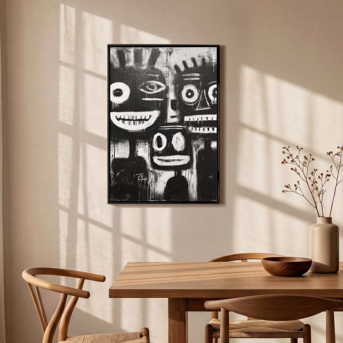 LEINWAND Bilder mit Rahmen - Malerei - Figuren - Schwarz - Abstrakt - 60x90 - Schwarz, Textil (60/90cm) - MuchoWow