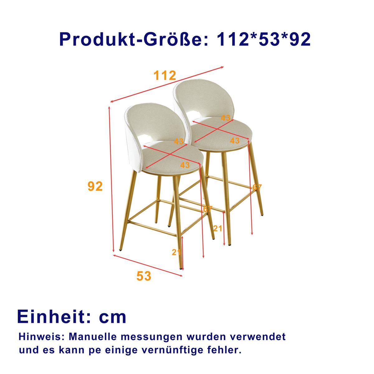 BARHOCKER stoff chenille gepolstert metallgestell mit rückenlehne 2er set - Beige, Textil (56/92/53cm) - Urban Meuble