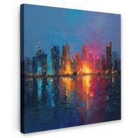 LEINWANDBILD Skyline - Pinselstriche - Dunkelblau - Leuchtend Deko Groß 90x90 cm - Blau, Textil (90/90cm) - MuchoWow