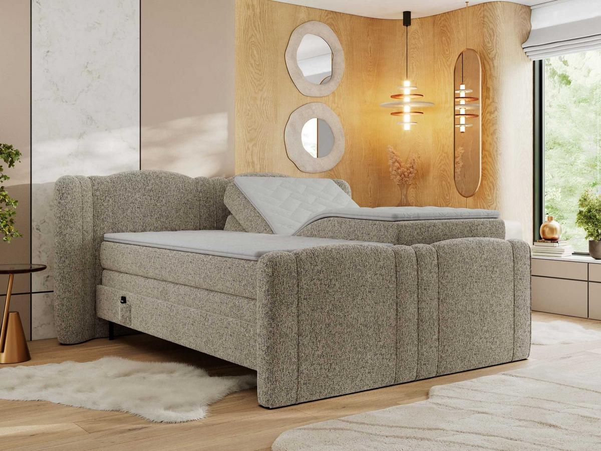 BOXBETT FORTINA 140/200 - Dunkelbeige Struktur - H4 - Cappuccino, Holz/Textil (140/200cm) - MKS