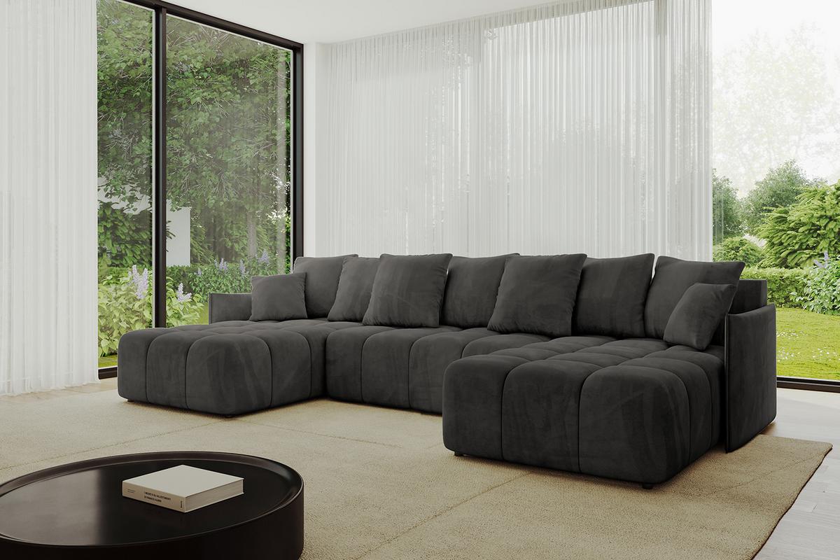 WOHNLANDSCHAFT LONLI-U 355x189x68 Dunkelgrau Velours - Anthrazit, Holzwerkstoff/Kunststoff (355/68/189cm) - ALTDECOR