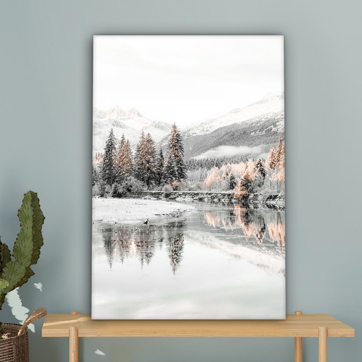 LEINWANDBILD Natur - Winter - Bäume - Berge - Schnee Wanddeko 40x60 cm - Weiß Hochglanz, Textil (40/60cm) - MuchoWow