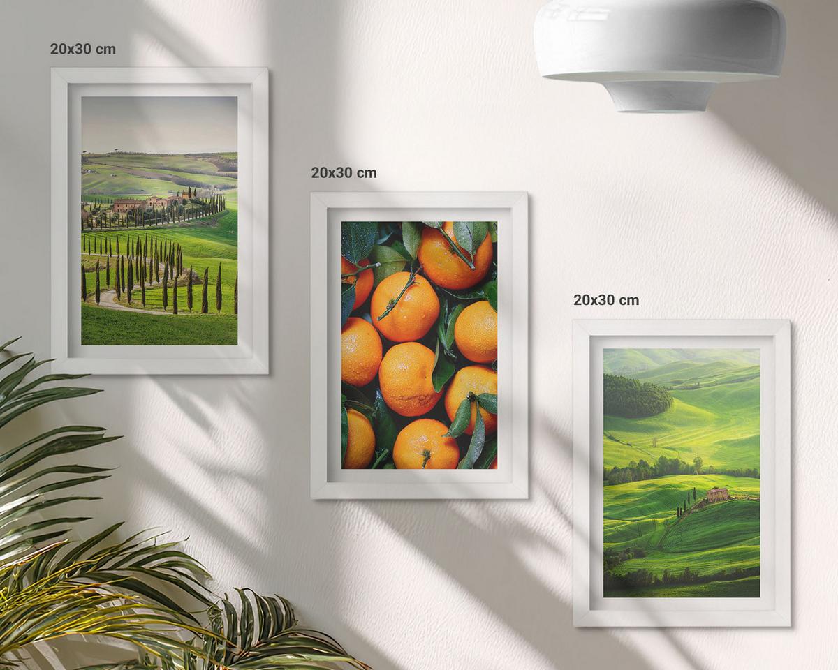 BILDER SET 3er Set - 20x30 cm Weißer Rahmen - Italienische Landschaft mit Orangen - Weiß, Kunststoff (20/30cm) - TULUP