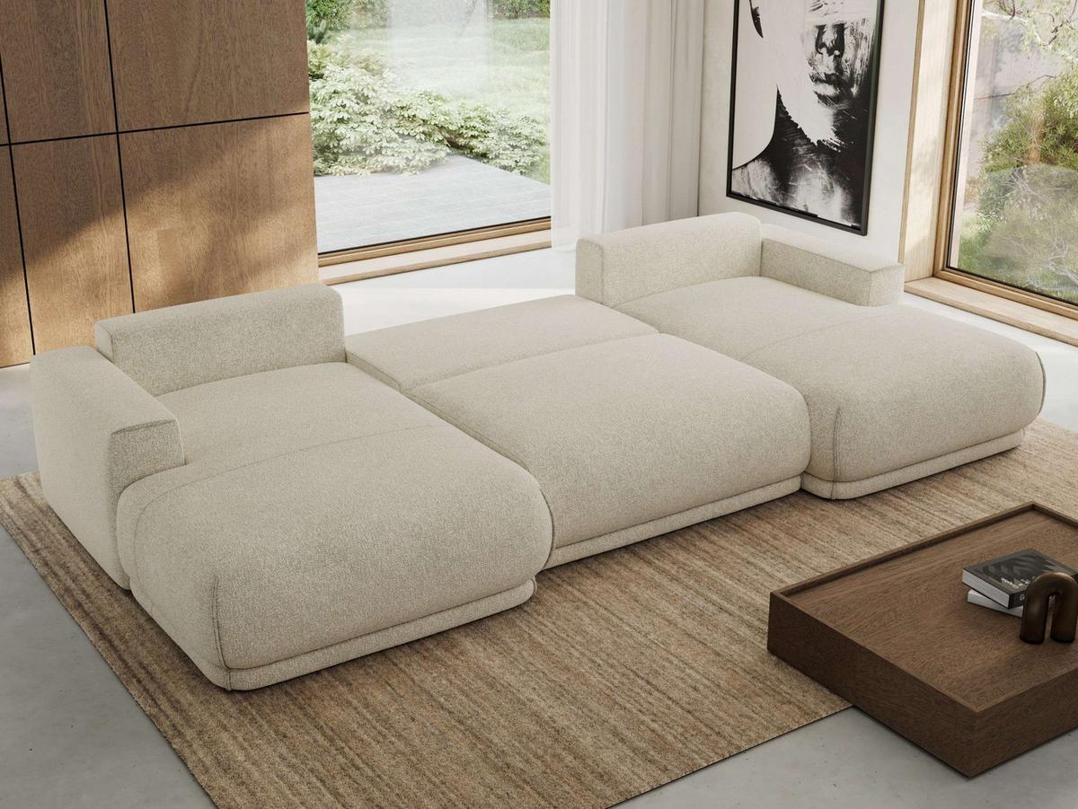 WOHNLANDSCHAFT RINA U Creme Strukture - Creme/Schwarz, Kunststoff/Textil (360/85/170cm) - MKS