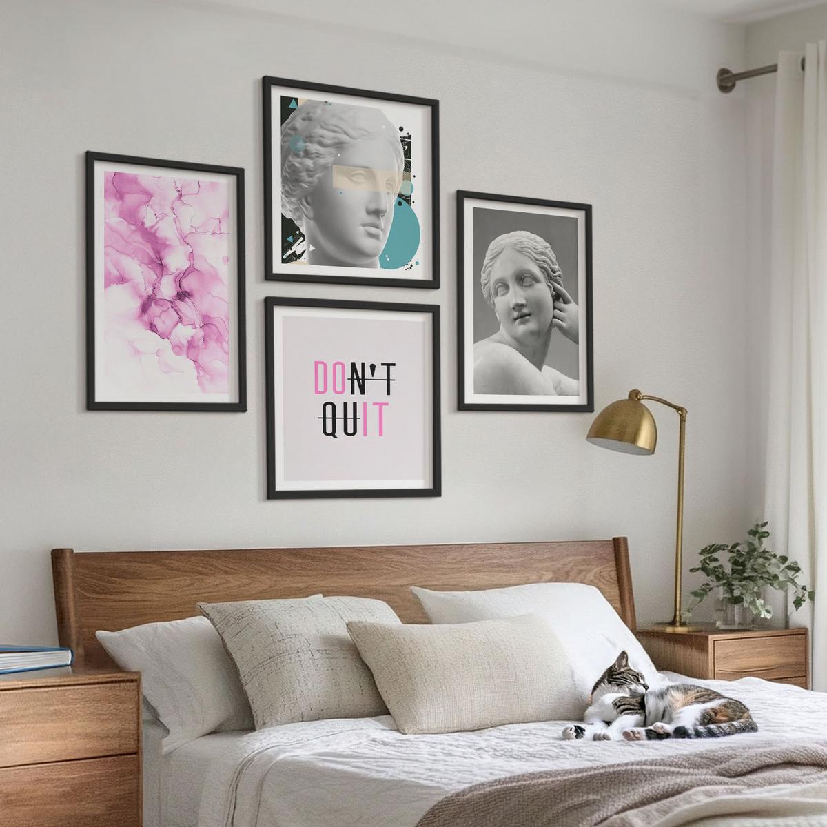 BILDER SET 4er Set - 50x50 cm & 40x60 cm Schwarzer Rahmen - Abstrakte Aquarellskulptur - Schwarz, Kunststoff (50/50cm) - TULUP