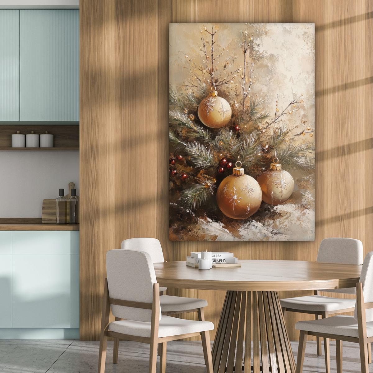LEINWANDBILD Weihnachten - Kugeln - Beige - Gold Deko XXL 80x120 cm - Goldfarben, Textil (80/120cm) - MuchoWow