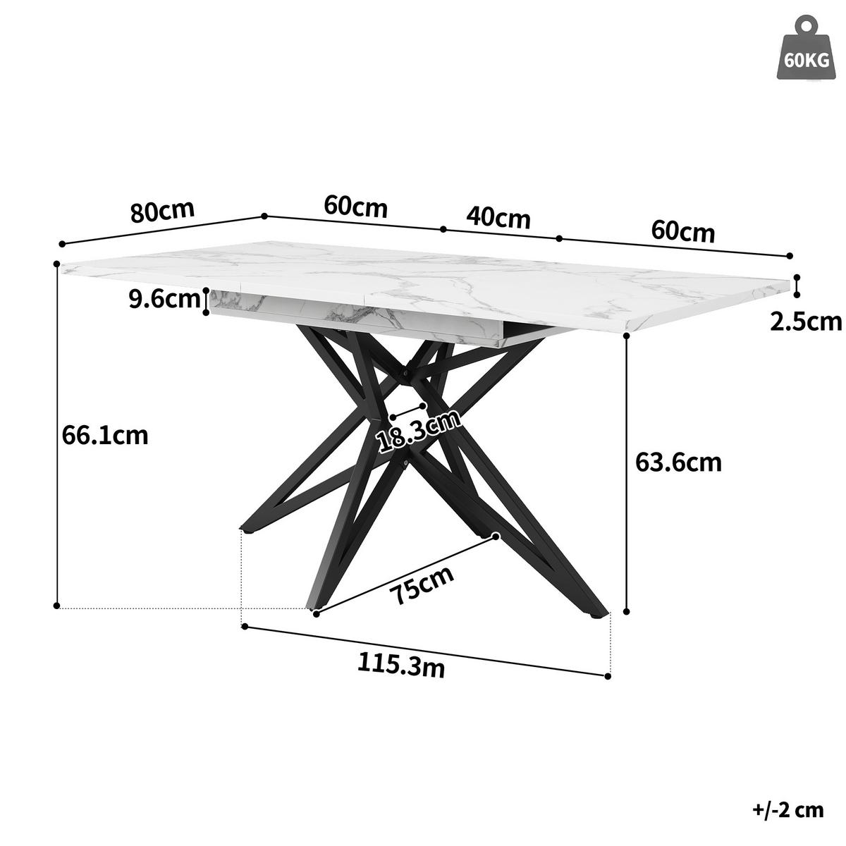 TISCHGRUPPE 7-teilig Ausziehtisch Marmoroptik Weiß & 6x 360° Drehstühle mit Armlehnen - Schwarz/Weiß, Holzwerkstoff/Textil (160/66/80cm) - Urban Meuble