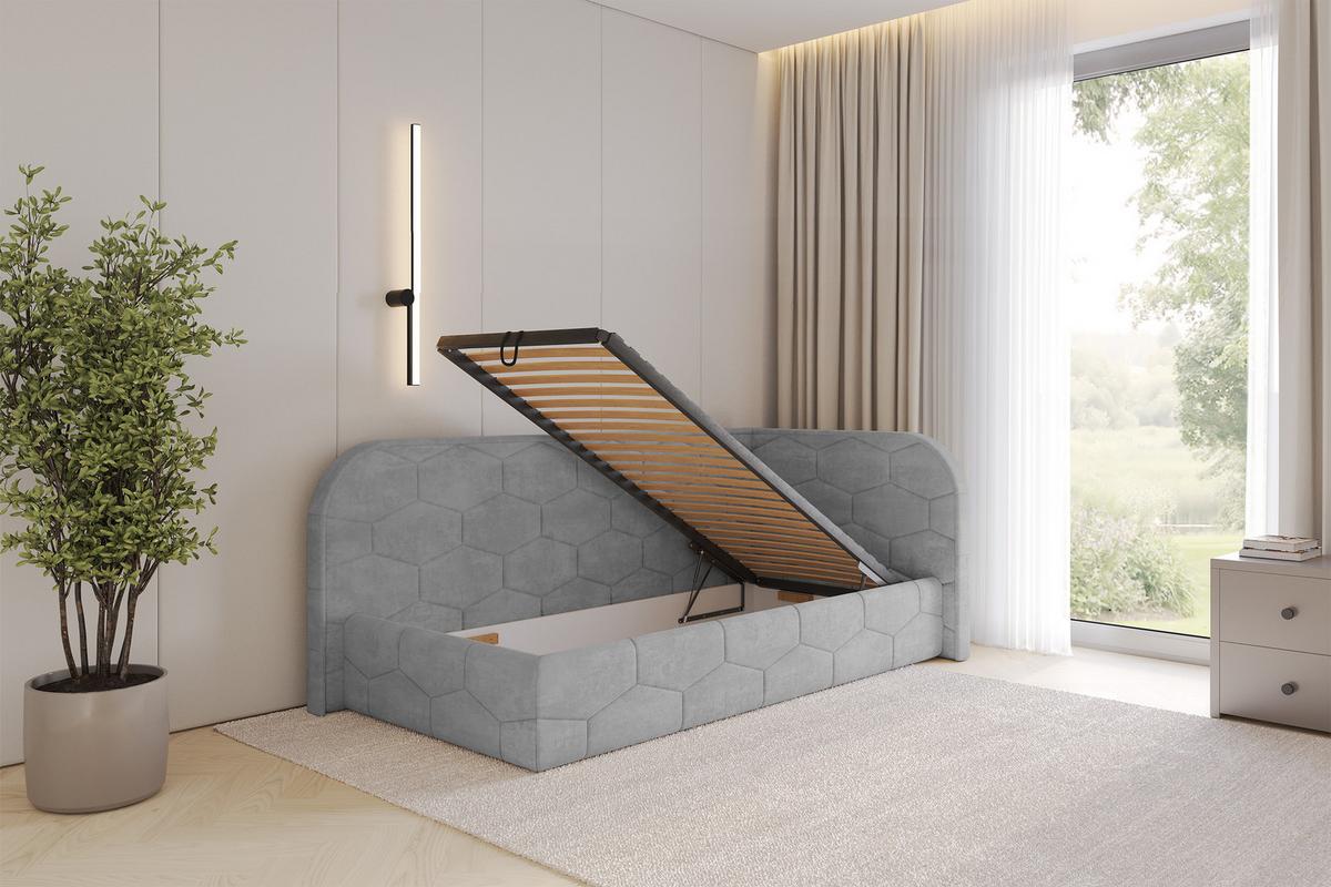 EINZELLBETT Jugendbett mit Bettkasten, Links - JAXY 100x200 Grau - Hellgrau, Holzwerkstoff/Textil (100/200cm) - ALTDECOR