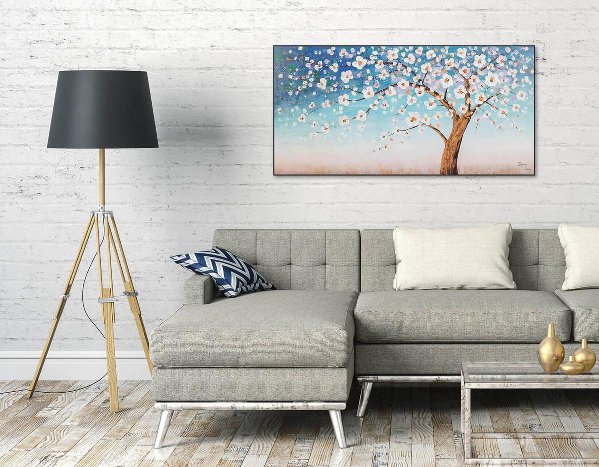 ACRYLBILD HANDGEMALT 120/60 cm - Blau/Weiß, Holz/Textil (120/60cm) - KUNSTLOFT