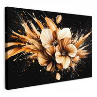 LEINWANDBILD Blumen - Gold - Graffiti - Schwarz - Abstrakt Wohnzimmer Groß 120x80 cm - Cappuccino, Textil (120/80cm) - MuchoWow