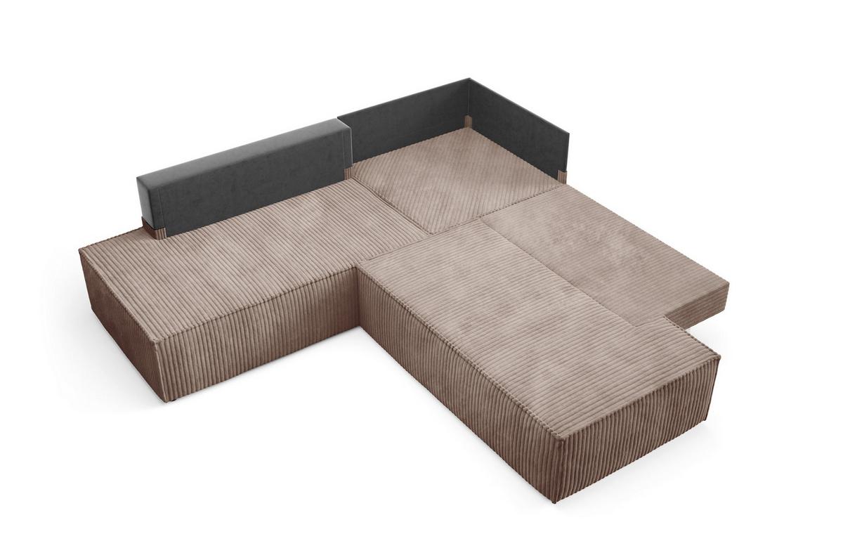 ECKSOFA TESSO II L-S Braun Kordstoff mit Schlaffunktion - Braun, Holz (254/254cm) - MASSENO