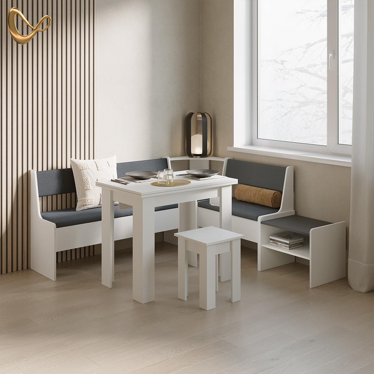 ECKBANKGRUPPE Tiberio Weiß 180 x 120 cm mit Tisch - Weiß, Holzwerkstoff (180/80/120cm) - Livinity®