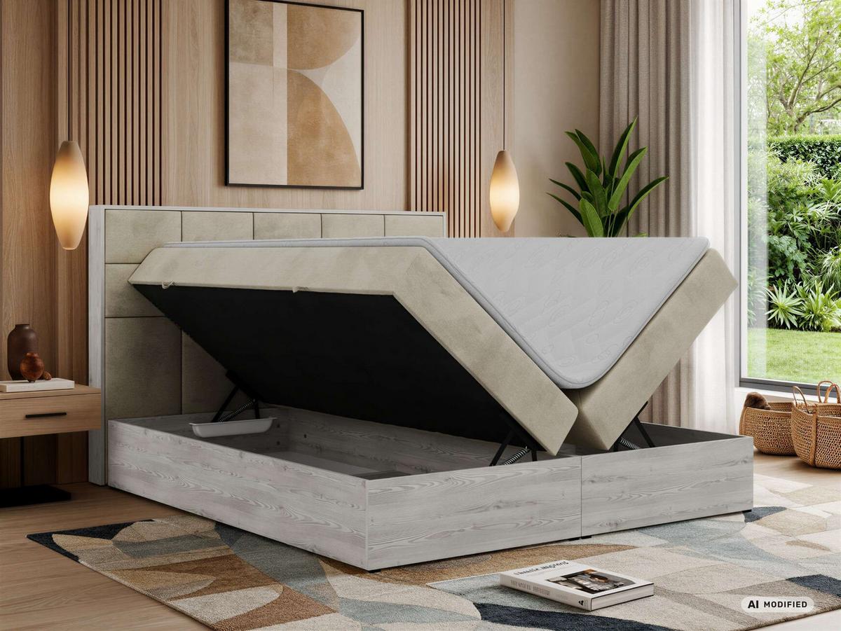 BOXBETT ALNOR 140/200 Beige Velvet - Topper Visco - H3 - Beige/Schwarz, Kunststoff/Textil (140/200cm) - MKS