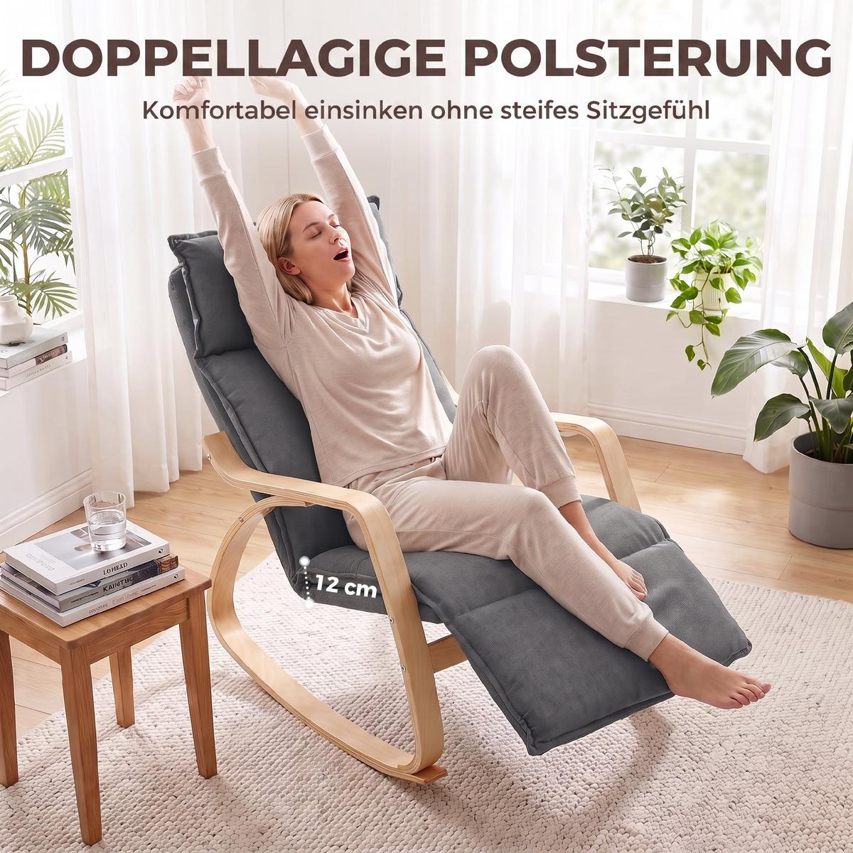 SCHAUKELSTUHL Polyester Dunkelgrau - Dunkelgrau/Creme, Birkenholz/Holzwerkstoff (67/92/106cm) - HOMCOM