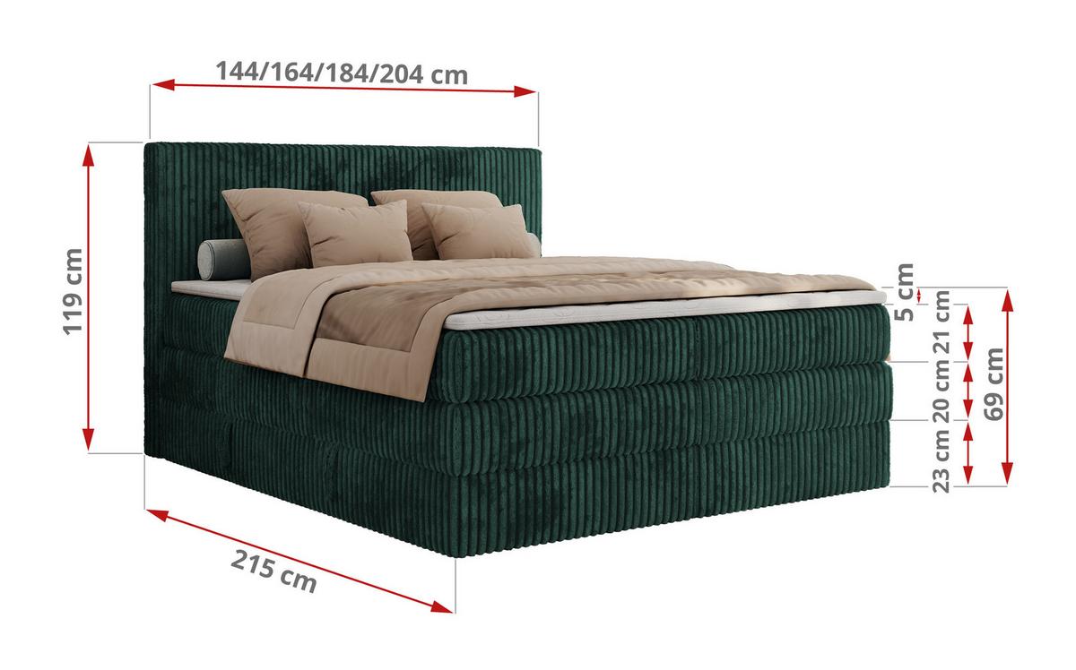 BOXSPRINGBETT TILIANO KING - 160/200 - Dunkelgrün Cord - H4 - Dunkelgrün, Holz/Textil (160/200cm) - MKS