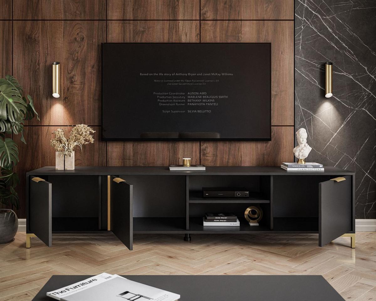 TV Element LARETTO II 203 cm anthrazit - Schwarz, Holzwerkstoff (203/47/40cm) - Lookway