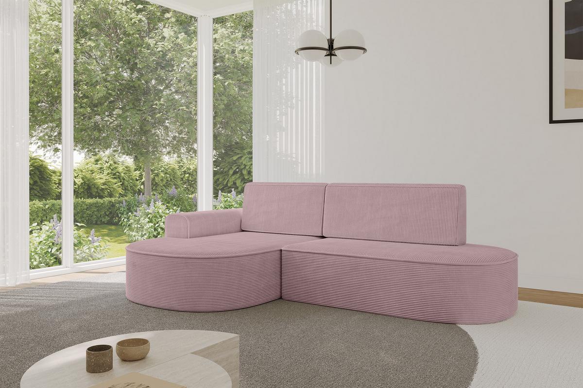 ECKSOFA mit Schlaffunktion und Bettkasten Ottomane Links MARI-L1-S - 283x167x73 cm Rosa Cord - Schwarz/Rosa, Holzwerkstoff/Kunststoff (283/167cm) - ALTDECOR