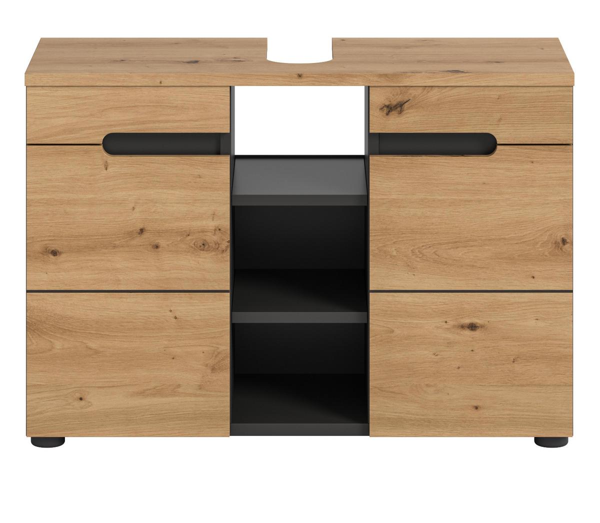 WASCHBECKENUNTERSCHRANK Eiche, grau 80 cm mit Soft-Close - Eiche Artisan/Grau, Holz/Holzwerkstoff (80/55/34cm) - Inn.Furn
