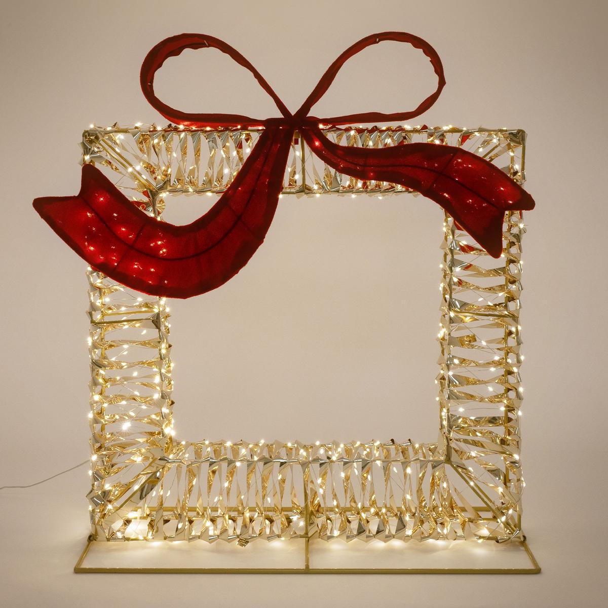LED GESCHENKBOX WEIHNACHTEN mit Schleife Weihnachtsdeko mit Timer Außen Weihnachtsbeleuchtung 500 LEDs Warmweiß 58x63 cm - Goldfarben, Kunststoff (58/63/21.5cm) - ECD-Germany