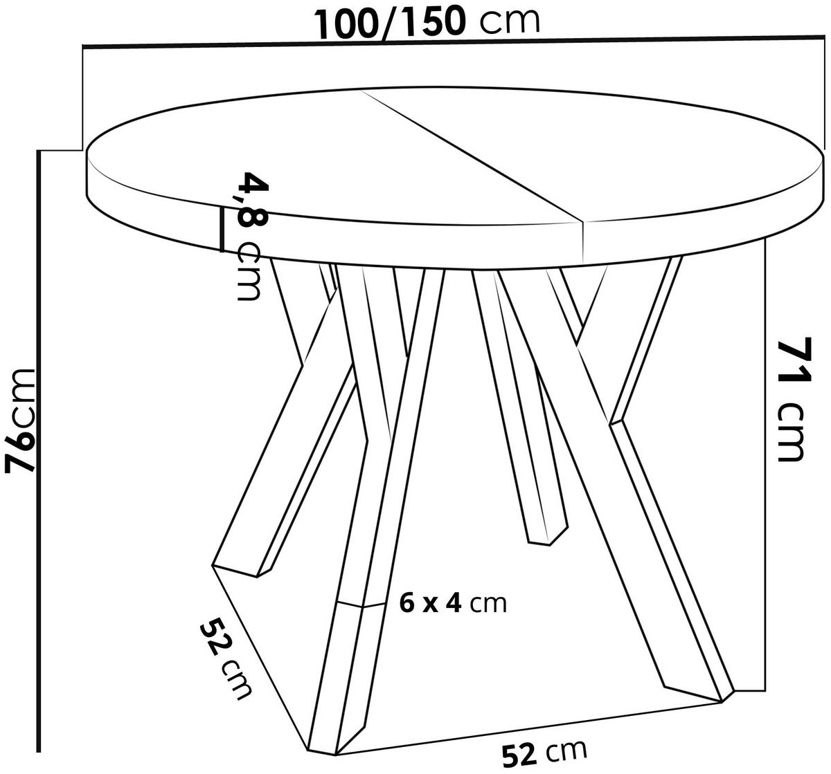 ESSTISCH Twixy runder ausziehbarer, Marmor Weiß 100-150/100/76 cm - Ecru/Schwarz, Holz/Holzwerkstoff (100/150/76cm) - WFL GROUP