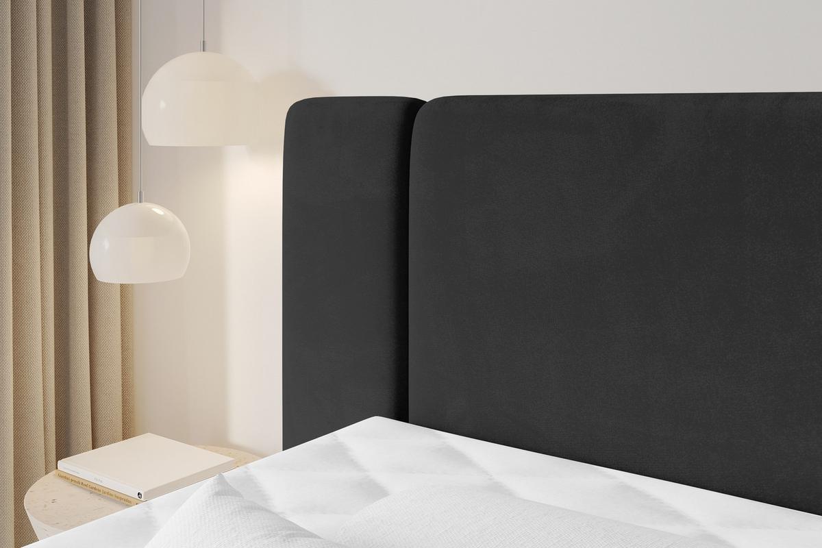 BOXSPRINGBETT mit Matratze H3/H4 - EVON KING - 180x200 cm Schwarz - Schwarz, Holzwerkstoff (180/200cm) - ALTDECOR