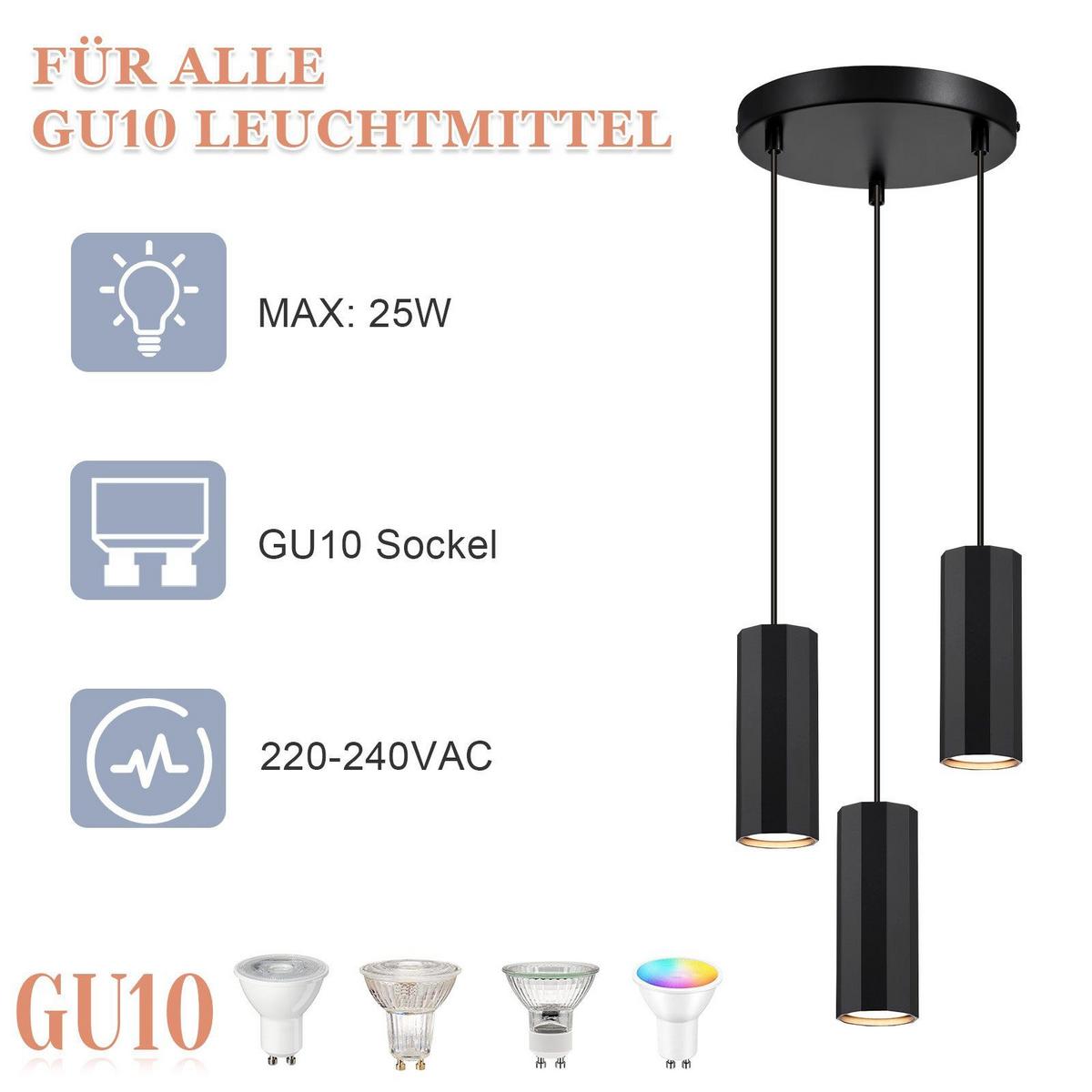 PENDELLEUCHTE Stärke 3-flammig 20/20/170 cm - Schwarz, Metall (20/20/170cm) - Nettlife