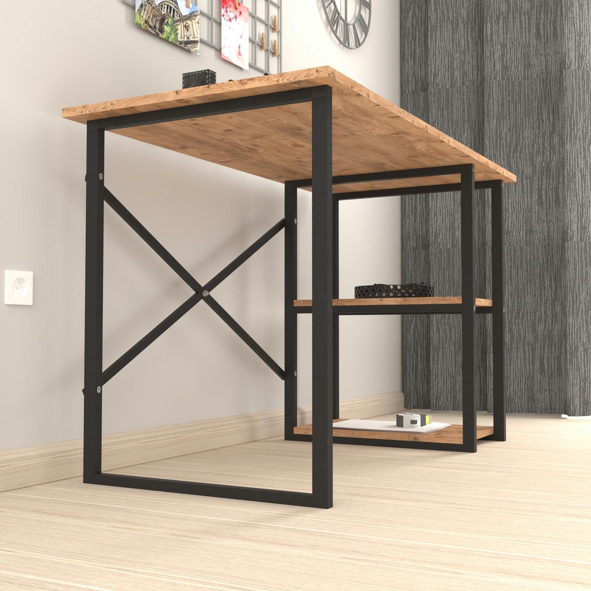 SCHREIBTISCH Nittedal - Eichefarben/Schwarz, Holzwerkstoff/Metall (60/120/75cm) - [en.casa]