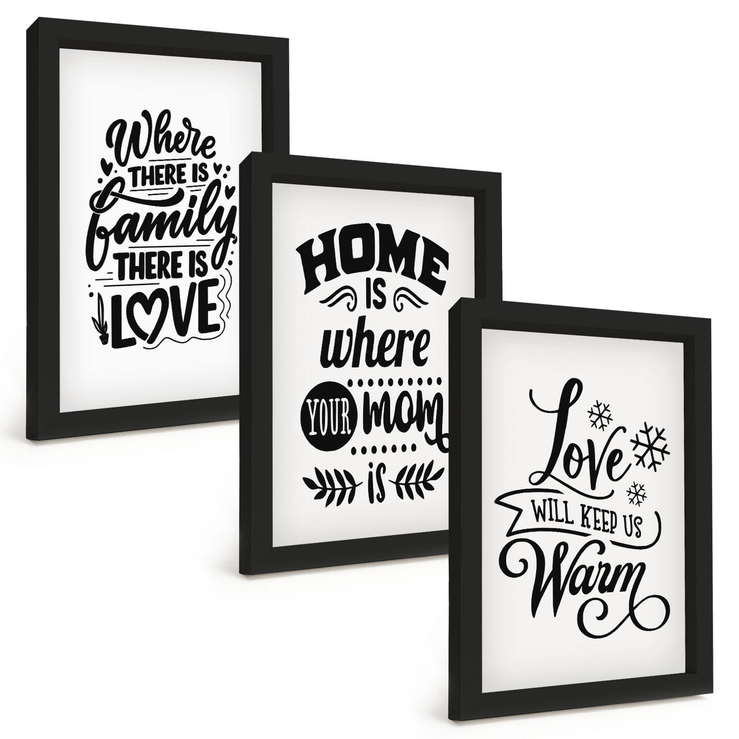 BILDER SET 3er Set - 20x30 cm Schwarzer Rahmen - Familie, Liebe, Zuhause, Wärme - Schwarz, Kunststoff (20/30cm) - TULUP