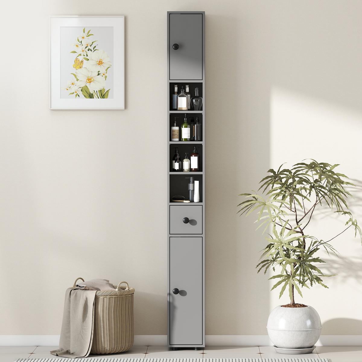BADEZIMMERSCHRANK Spanplatte Grau - Schwarz/Grau, Karton/Holzwerkstoff (20/180/20cm) - Kleankin