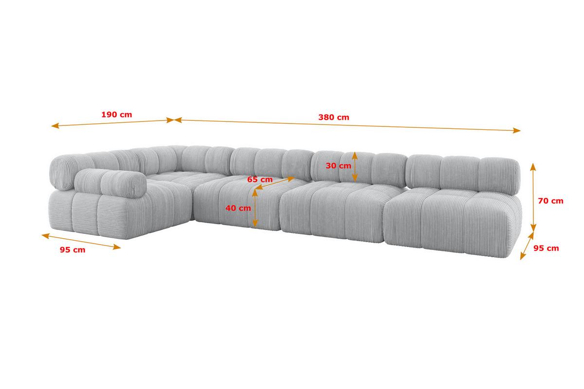 ECKSOFA modulares Sofa Mende-L3 - 380x190x70 cm Grau Cord - Grau, Holzwerkstoff/Textil (380/190cm) - ALTDECOR