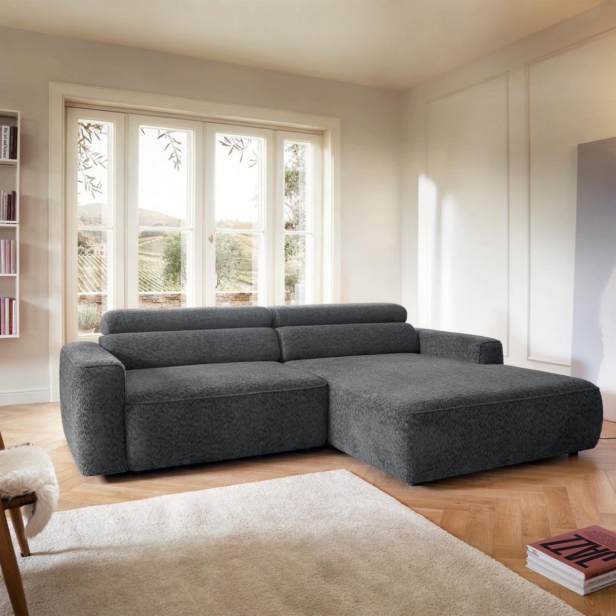 ECKSOFA Fando Dunkelgrau Chenille - Dunkelgrau/Schwarz, Kunststoff/Textil (182/252cm) - Selsey