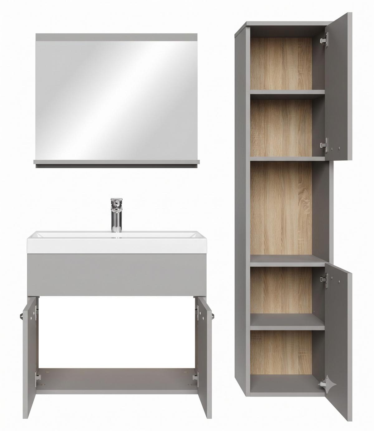 BADMÖBEL-SET Montreal 4 Teile Grau Matt - 60 x 35 x 51 cm - Grau, Holz (60/51/35cm) - Badplaats