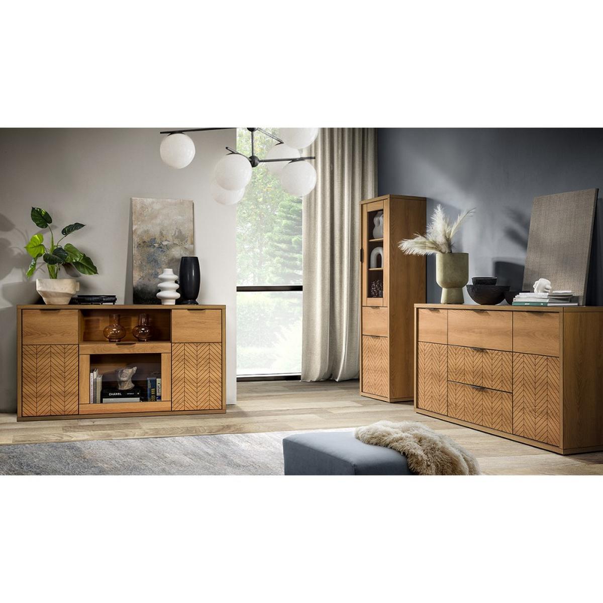 KOMMODE Fun mit 3 Schubladen und 1 Tür, Karamell-Eiche - Eichefarben/Schwarz, Holzwerkstoff (117.5/90/41cm) - Beautysofa