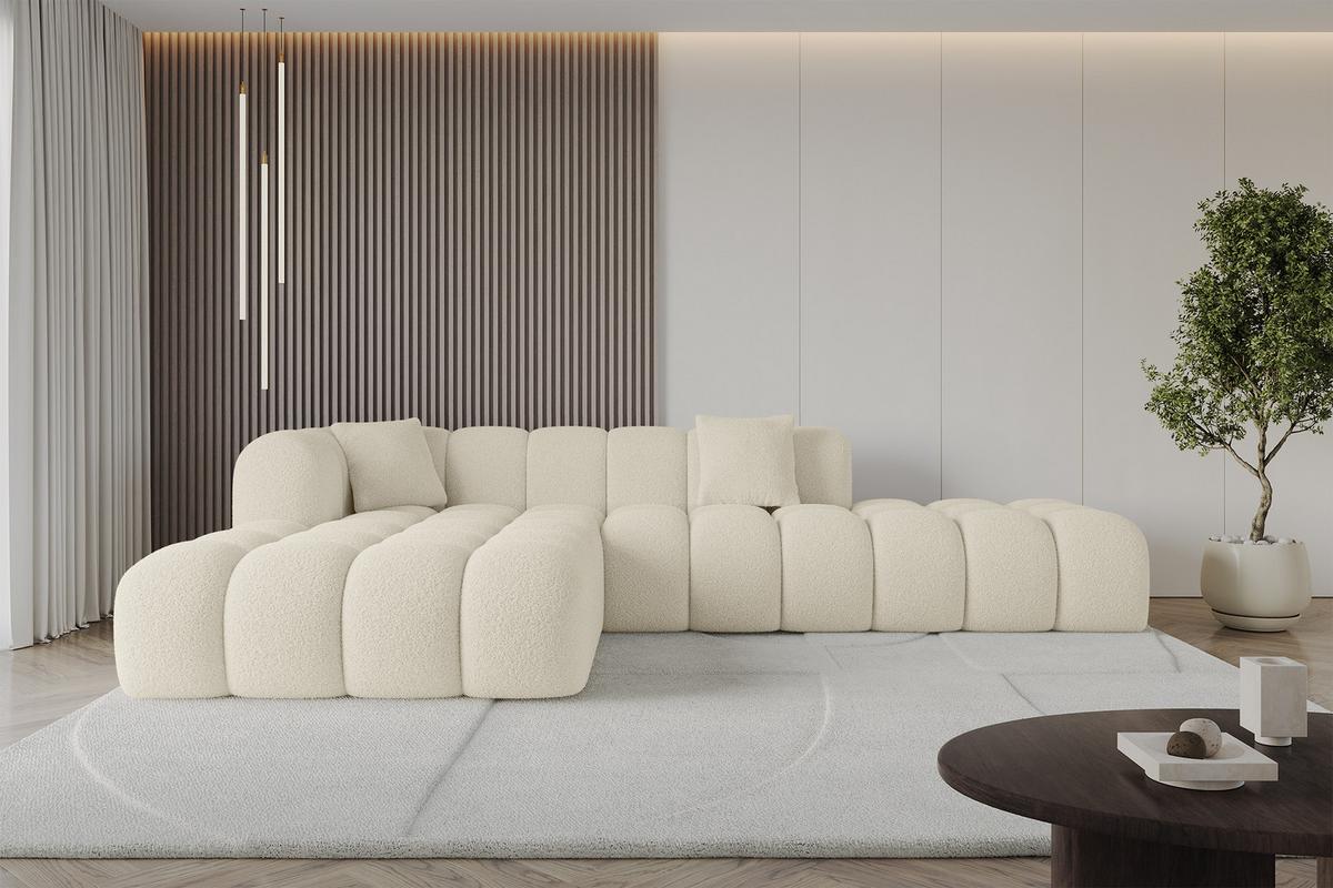 ECKSOFA Ottomane Links OLEA-L2 - 289x176x71 cm Beige - Creme/Schwarz, Holzwerkstoff/Kunststoff (190/309cm) - ALTDECOR