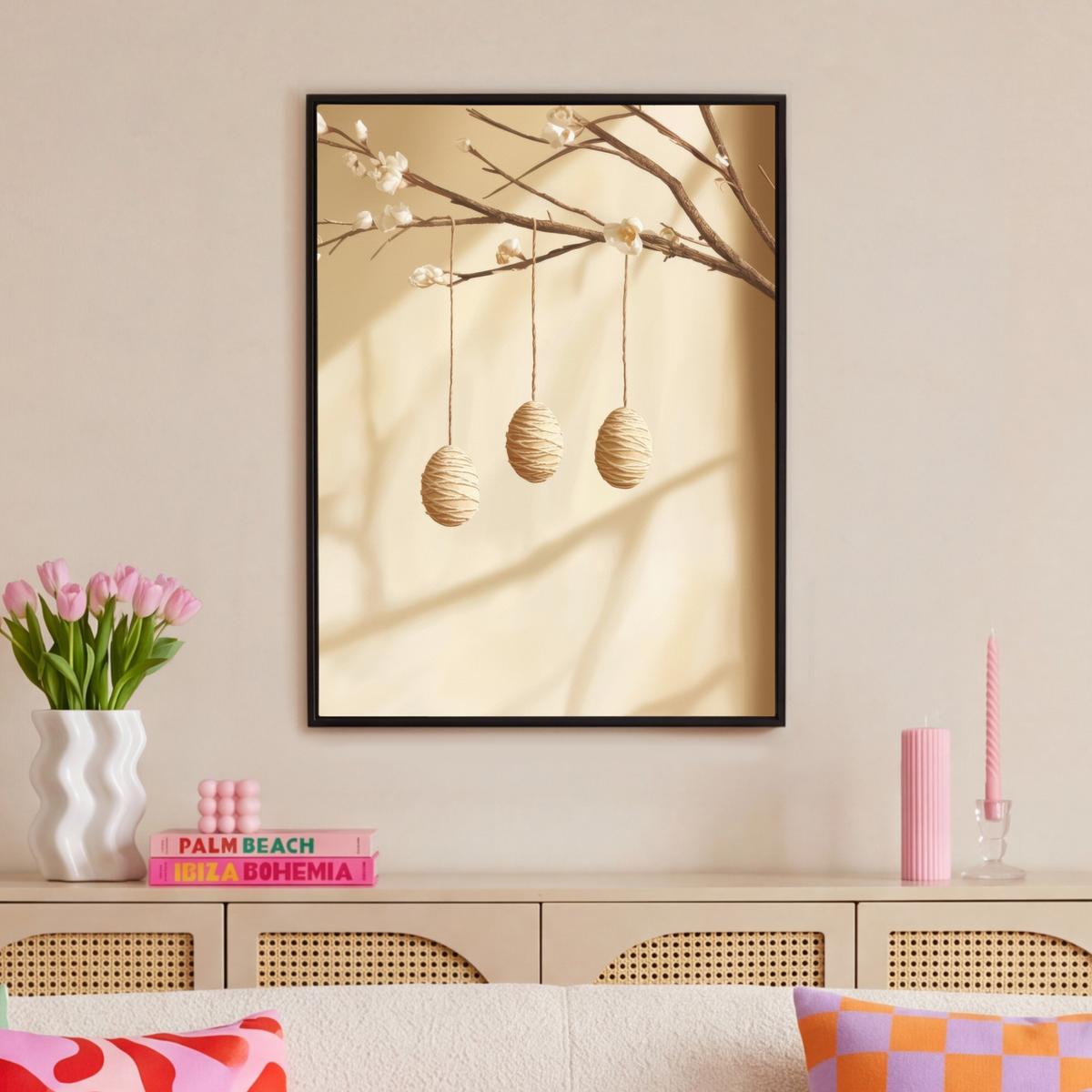 LEINWAND Bilder mit Rahmen - Beige - Osterkuchen - Eier - 70x100 - Beige, Textil (70/100cm) - MuchoWow