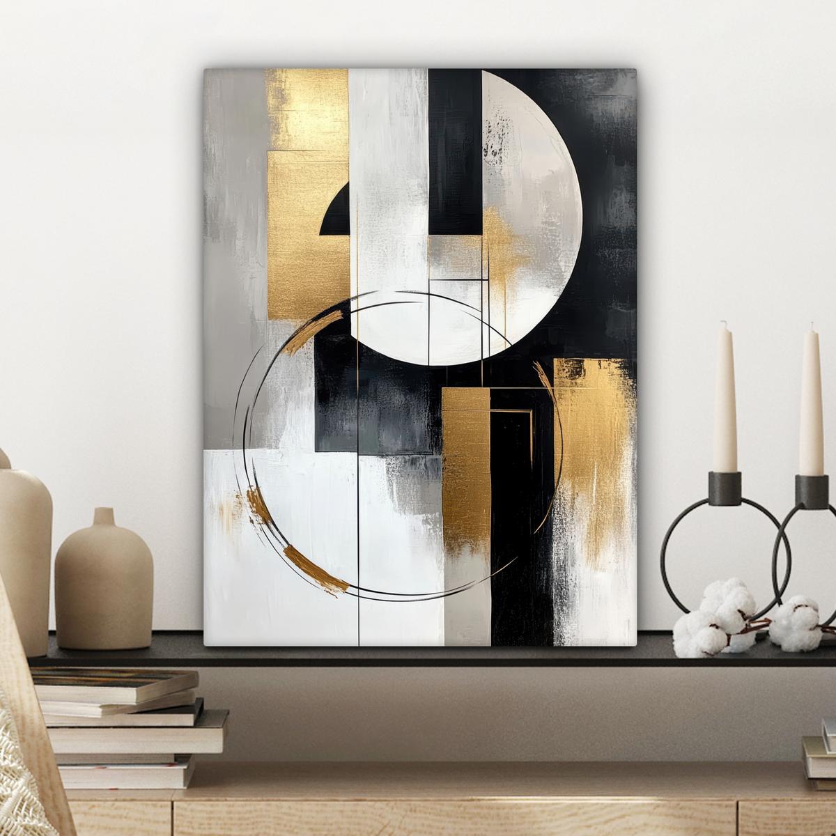 LEINWANDBILD Abstrakt - Gold - Silber - Formen - Ästhetik Room Decor 30x40 cm - Multicolor, Textil (30/40cm) - MuchoWow
