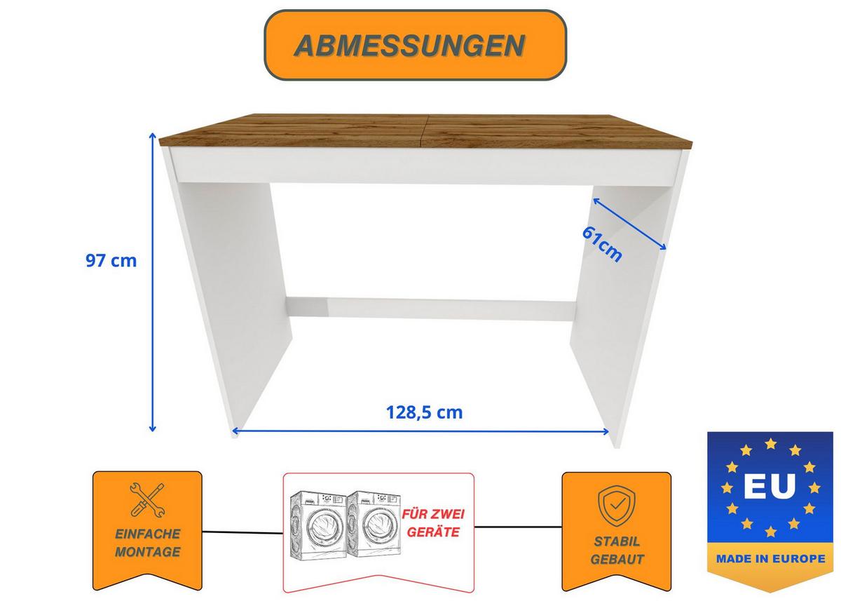 WASCHMASCHINENSCHRANK für Waschmaschine & Wäschetrockner 129/97/61 - Eiche Wotan, Holzwerkstoff (129/97/61cm) - RAUMHIRSCH FURNITURE