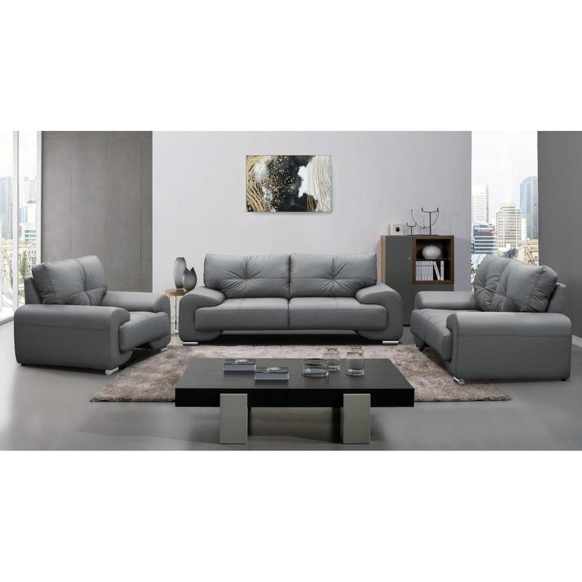 SOFA 3-SITZER Omega grau - Chromfarben/Grau, Leder/Metall (225/88/98cm) - Beautysofa