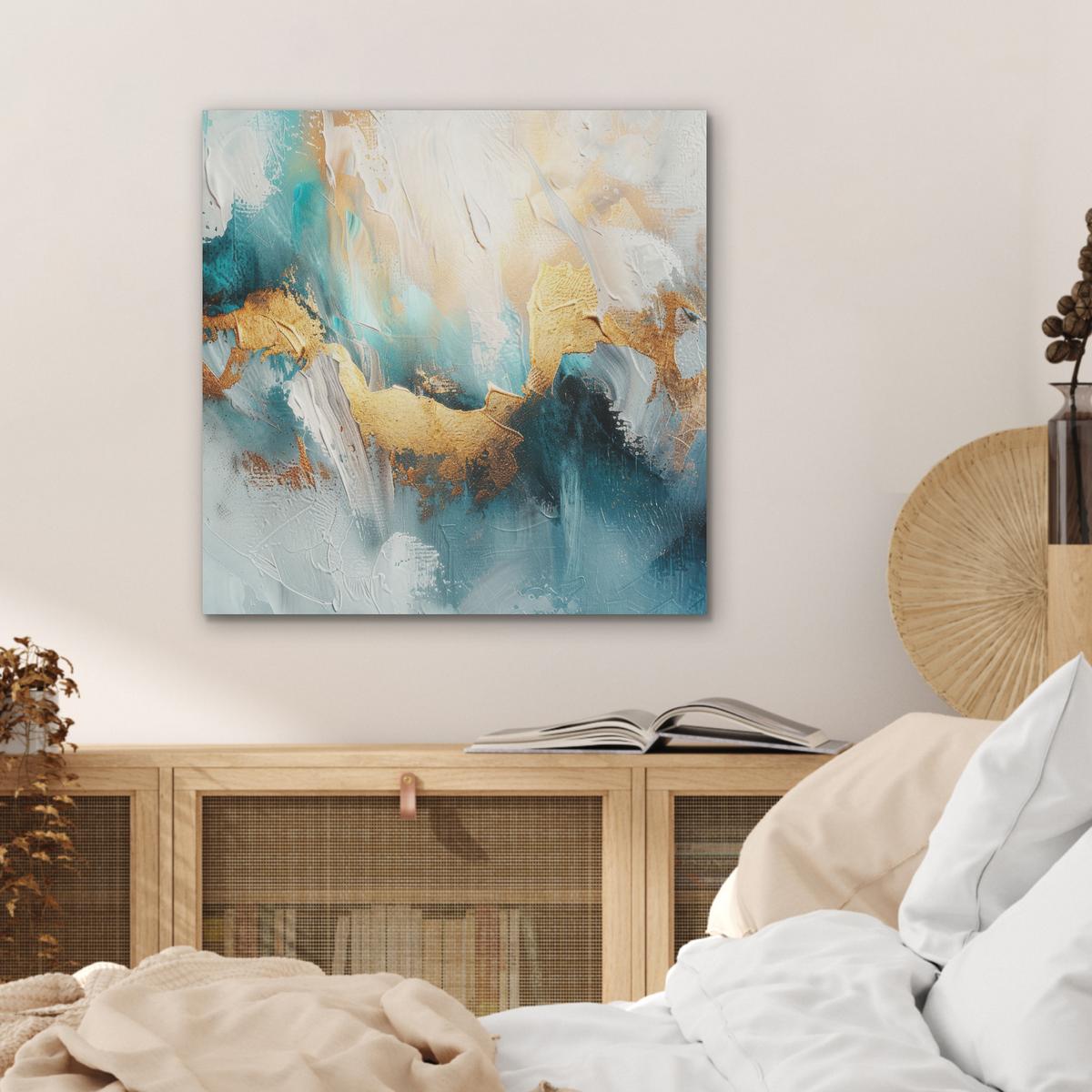 AKUSTIKBILD Abstrakt - Kunst - Gold - Blau Wandbilder 60x60 cm - Petrol, Kunststoff (60/60/0.9cm) - MuchoWow