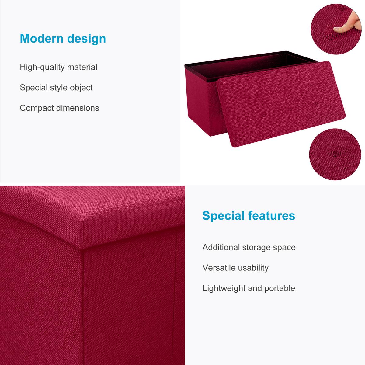 SITZTRUHE Faltbar 76/38/38 cm (Rot) - Bordeaux, Textil (38/38/76cm) - Intirilife