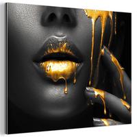 METALLBILD Frau - Schwarz - Gold - Gesicht - Lippen 40x30 cm - Goldfarben, Metall (40/30cm) - MuchoWow