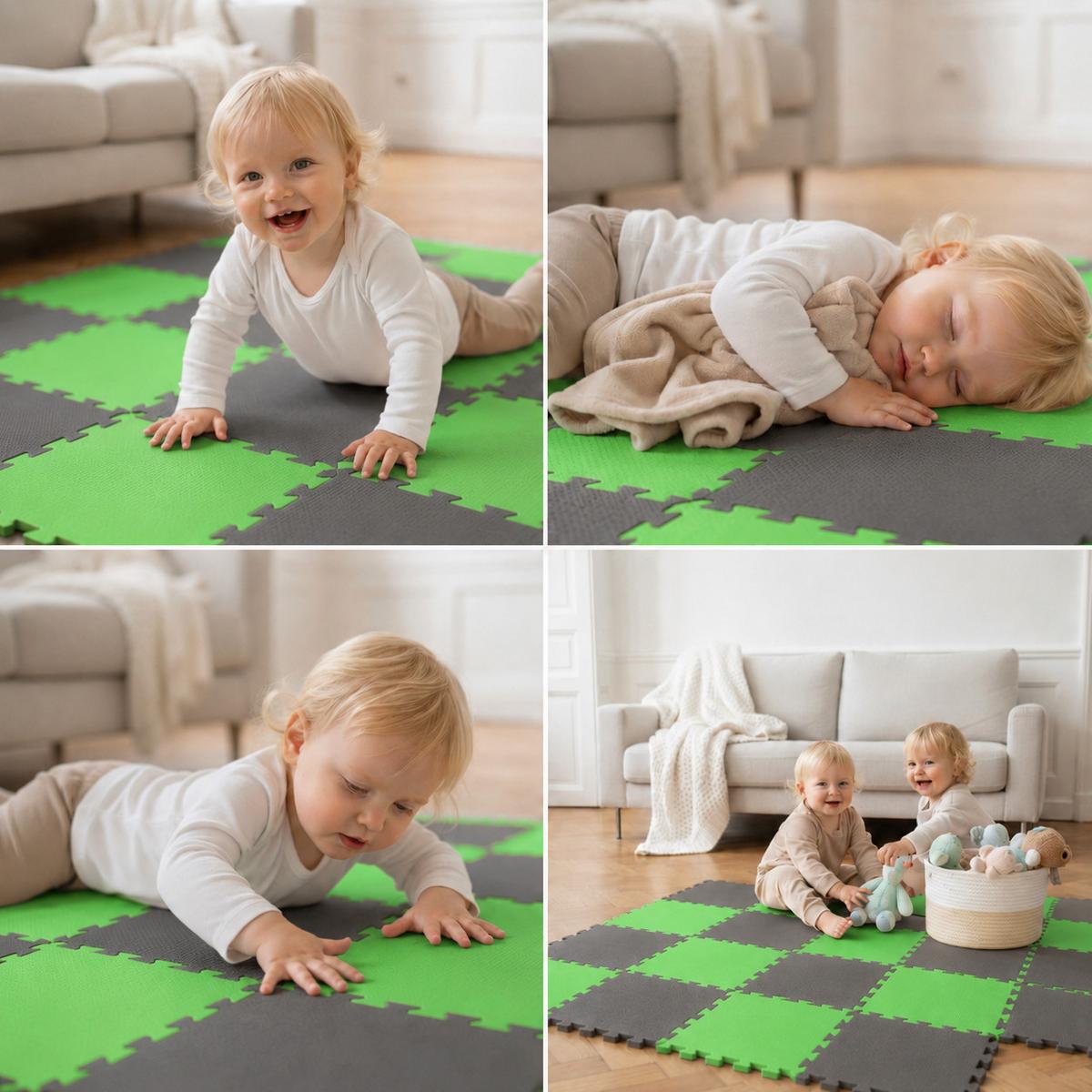 SPIELMATTE ab Null - 180/90/1 cm Puzzlematte Grau - Grau/Grün, Kunststoff (30/30cm) - Littletom