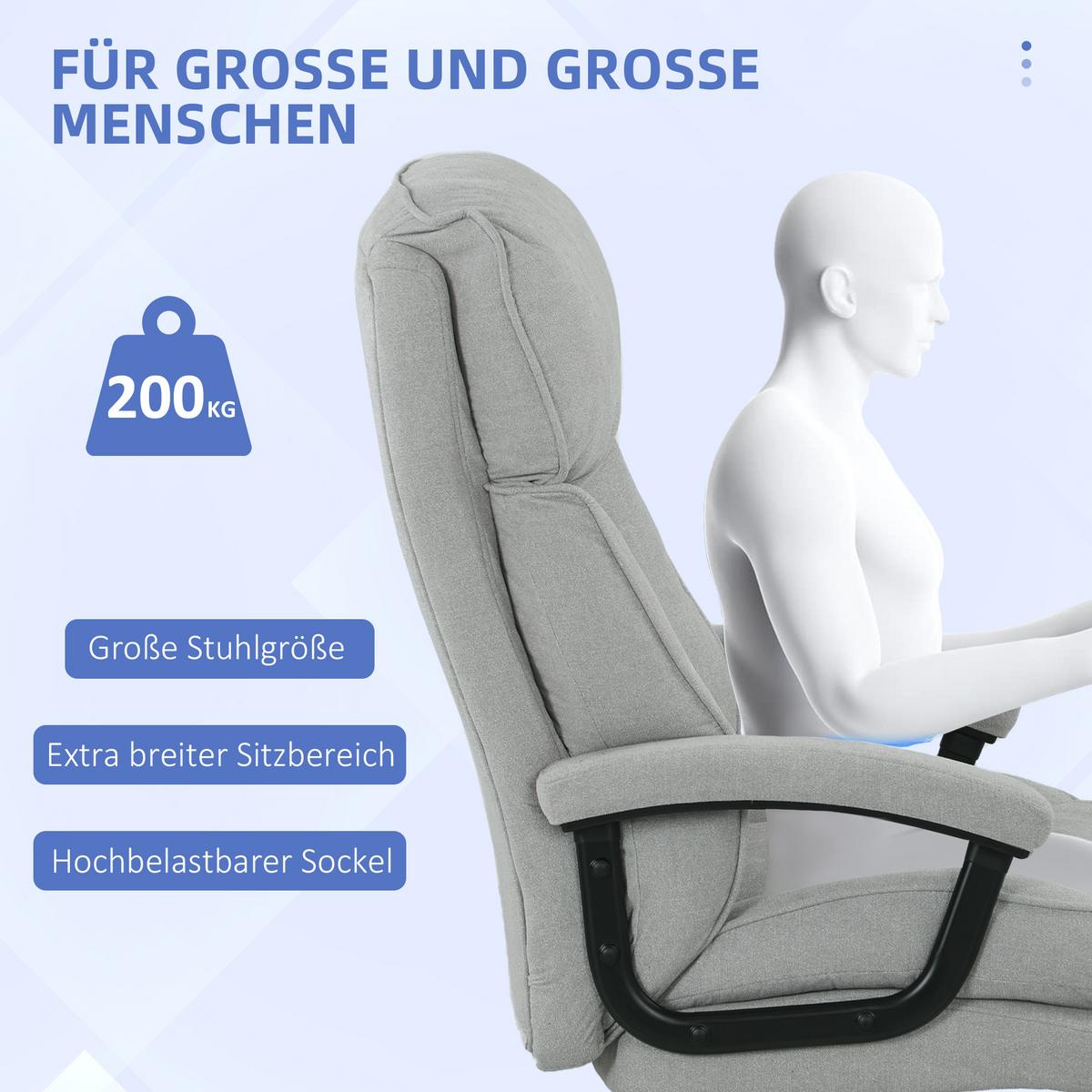 BÜROSTUHL, Ergonomisch Schreibtischstuhl mit Wippfunktion, Leinenoptik, Hellgrau - Hellgrau, Kunststoff (68.5/125/79cm) - HOMCOM