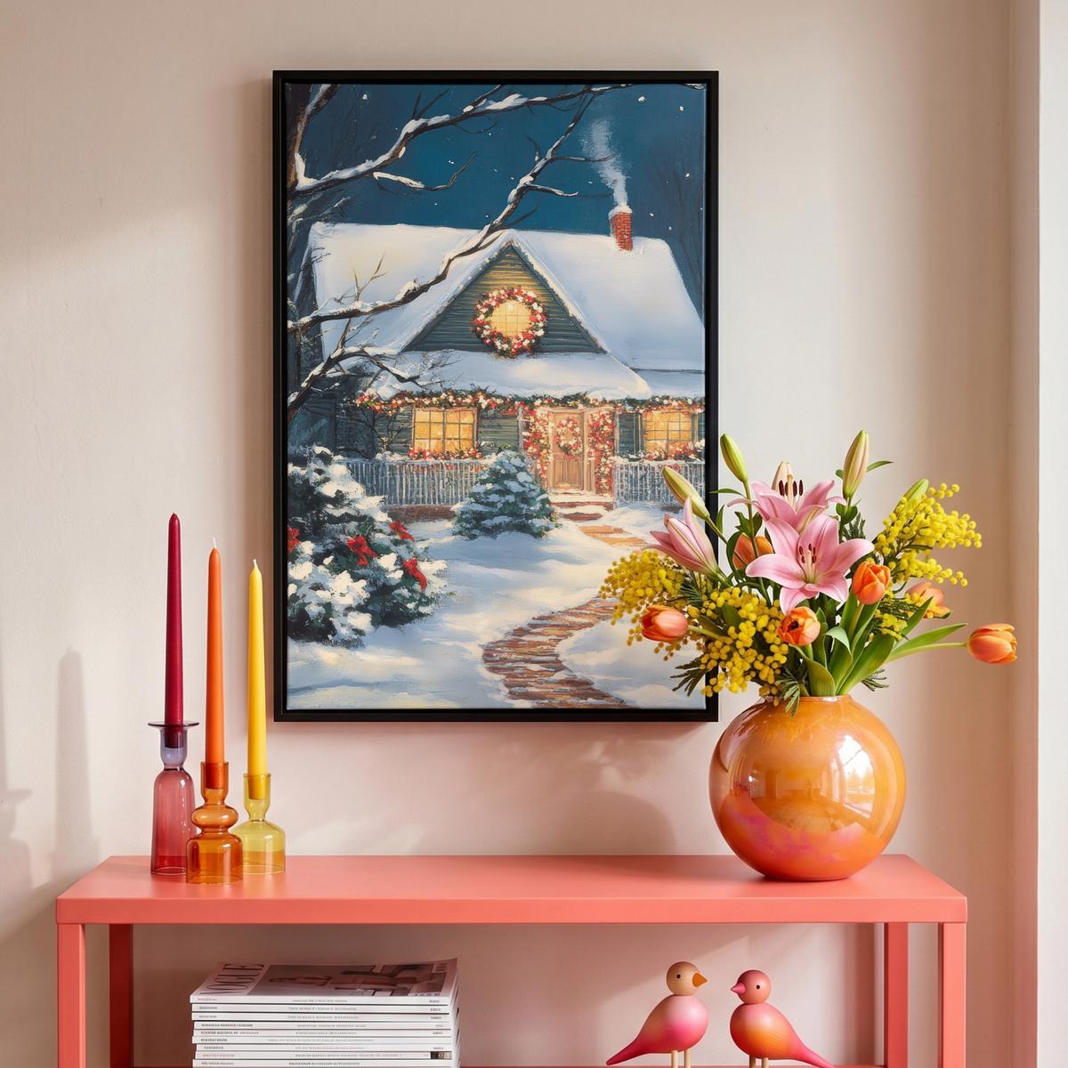 LEINWAND Bilder mit Rahmen - Weihnachten - Weihnachtsbaum - Winter - Zuhause - Schnee - 40x60 - Smaragdgrün, Textil (40/60cm) - MuchoWow