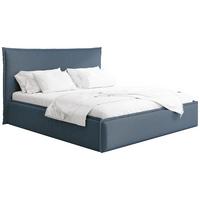 POLSTERBETT Pillow mit Bettkasten, Lattenrost & hohem Kopfteil in Dunkelblau Chenille 120x200 cm - Birkefarben/Schwarz, Holz/Kunststoff (120/200cm) - WFL GROUP
