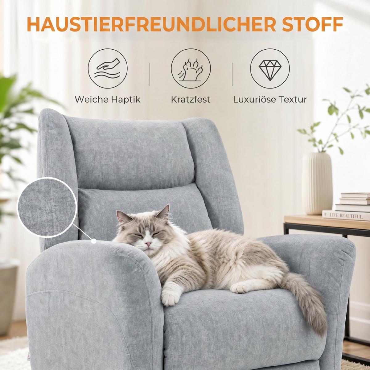 LIEGESESSEL Katzenpfotenstoff Hellgrau - Hellgrau/Schwarz, Holzwerkstoff/Textil (88/102/91cm) - HOMCOM