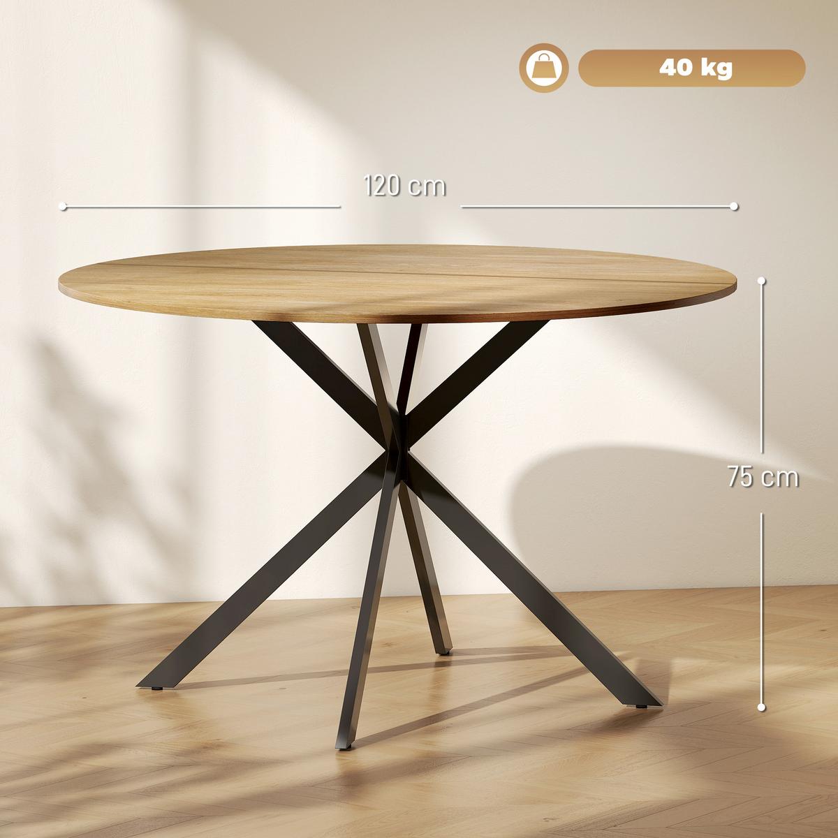 RUNDER Esstisch für 4 Personen, Ø120 cm Küchentisch im Industriestil, Eiche - Eichefarben, Metall (120/120/75cm) - HOMCOM