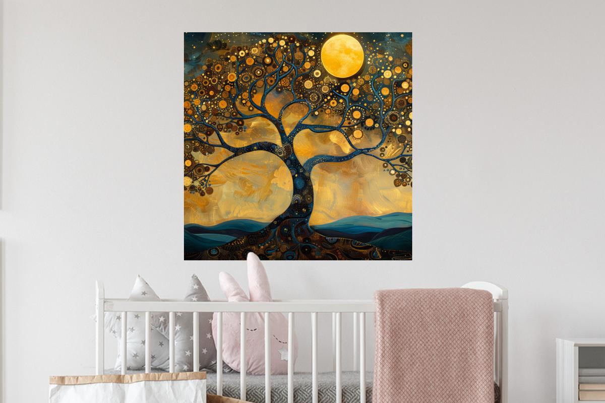 WANDTATTOO Baum - Mond - Blumen - Gold - Kunst Wanddeko 50x50 cm - Orange, Kunststoff (50/50/0.1cm) - MuchoWow