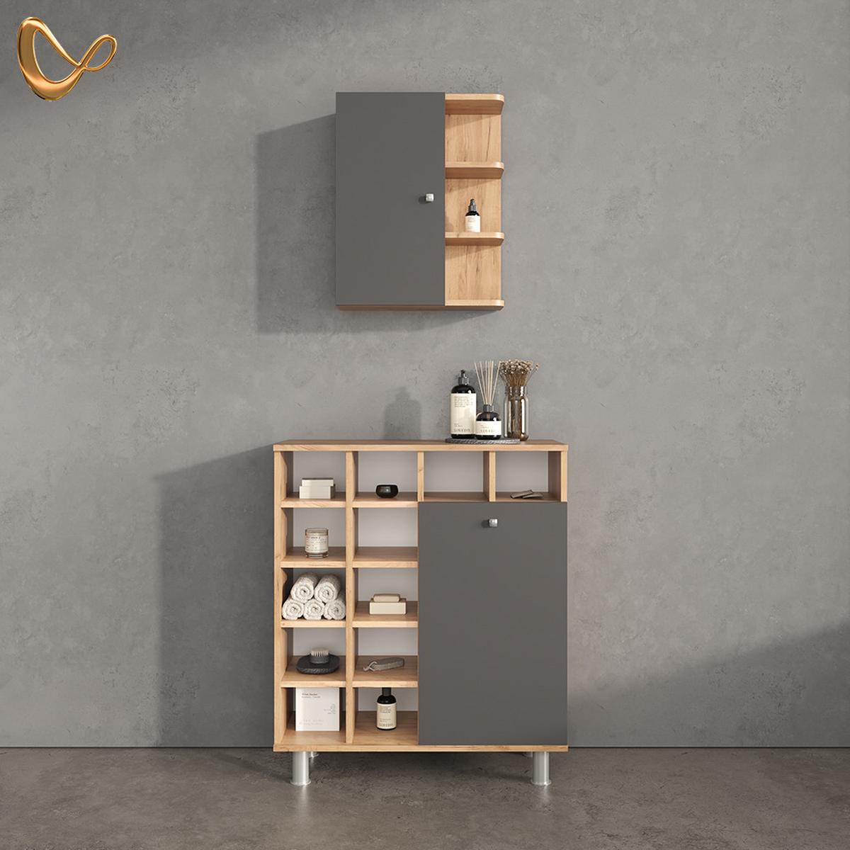 BADSCHRANK Fucino Anthrazit 47.2 x 59.2 cm - Anthrazit, Holzwerkstoff (47.2/59.2/20.8cm) - Livinity®