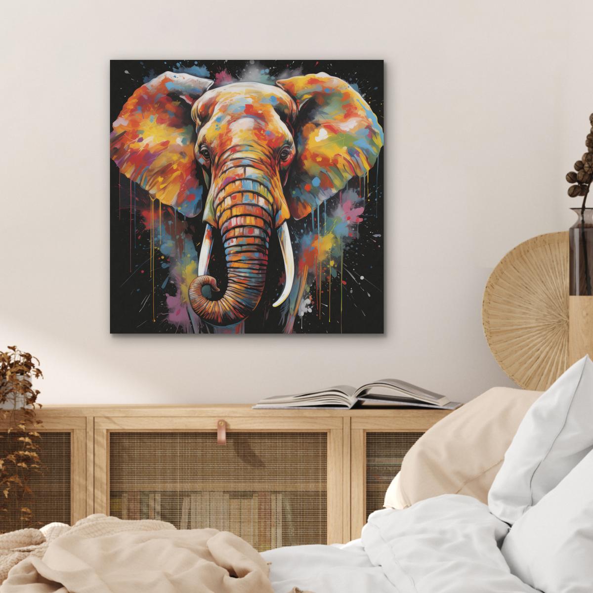 AKUSTIKBILD Elefant - Graffiti - Schwarz - Tiere - Farben Wandbilder 60x60 cm - Schwarz, Kunststoff (60/60/0.9cm) - MuchoWow
